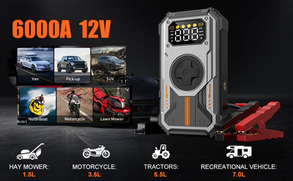 Swarey 12000Mah Avviatore di Emergenza per Auto con Compressore d'Aria, 150PSI 6000A Corrente di Picco Avviatore di Emergenza per Tutti i Motori a Benzina e Diesel da 10.0L, Avviatore di Emergenza con LED