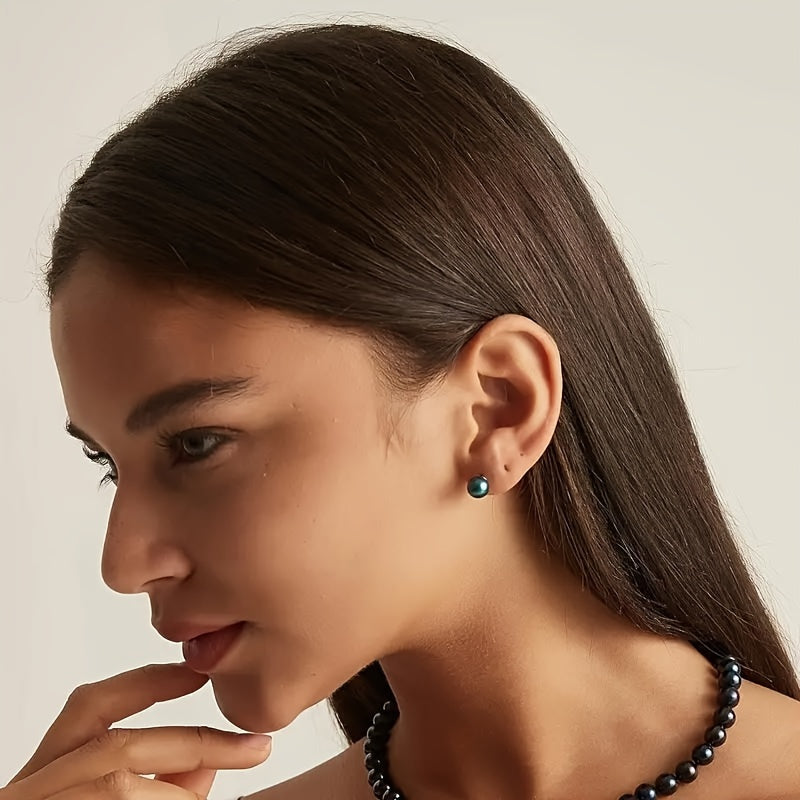 Orecchini rotondi neri in perle di mare coltivate in acqua salata, argento sterling S925, per mamma, fidanzata, amante, il miglior regalo per tutte le feste