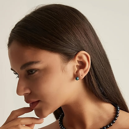 Orecchini rotondi neri in perle di mare coltivate in acqua salata, argento sterling S925, per mamma, fidanzata, amante, il miglior regalo per tutte le feste