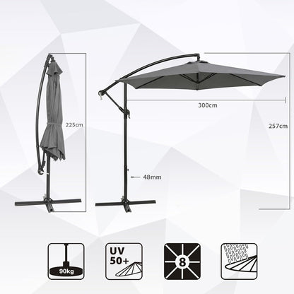 Ombrellone a banderuola Sekey 300 cm con tettuccio inclinabile, ombrellone con palo in alluminio da 48 mm e 6x stecche in acciaio, ombrellone da giardino e terrazza rotondo pieghevole, inclusa cinghia aggiuntiva antisgambo