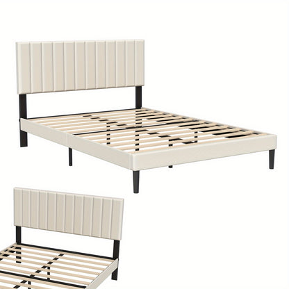 Letto con Bottoni, Letto Imbottito - Struttura a Piattaforma con Testiera in Velluto Imbottito, Supporto a Doghe in Legno, Letto Matrimoniale per Adulti, Design Moderno, Beige, 90/140/160 x 200 cm