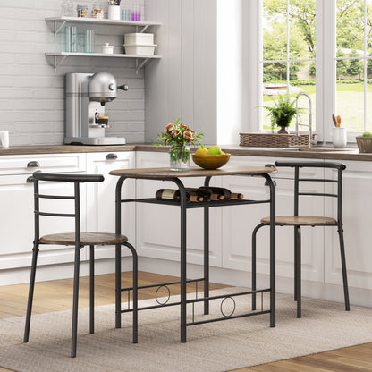 Costoffs Set Tavolo e 2 Sedie da Bar e Sala da Pranzo in Legno e Metallo per Cucina Balcone Piccoli Spazi Sedia Portata 136 kg