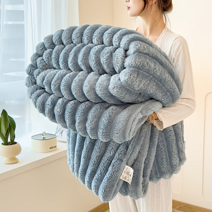Coperta 1 pz in finta pelliccia di coniglio adatta a tutte le stagioni - Copriletto termico reversibile a righe, morbido e accogliente plaid di coniglio per ufficio, campeggio - Coperta multiuso da regalo