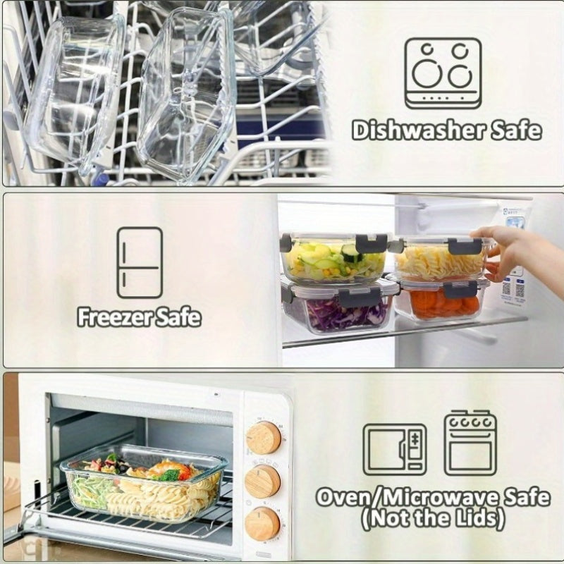 Confezione da 10, Contenitori in vetro da 22 Oz per preparazione pasti, Contenitori in vetro per alimenti con coperchi, Contenitori in vetro per pranzo, Adatti a microonde, forno, congelatore e lavastoviglie