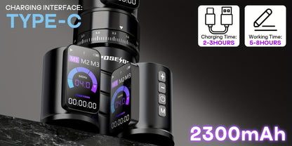 POSEIDON Kit Completo per Tatuaggi Wireless con 10 Aghi e Alimentatore - Pistola Rotary Professionale per Principianti, Penna con Display LCD, Compatibile con Aghi a Cartuccia (Adattatore Non Incluso) - Attrezzatura per Tatuaggi per Aspiranti