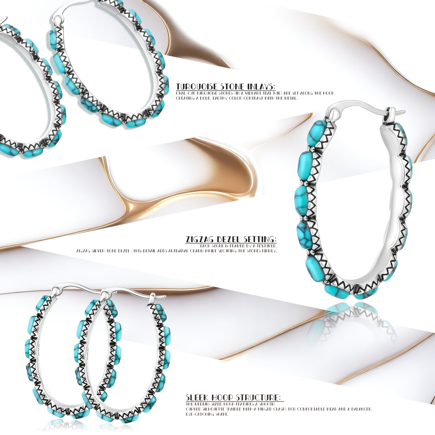 Magazzino Locale, Orecchini in Argento Sterling 925 con Turchese e 5,2 g di Argento, Stile Bohémien, Uso Quotidiano, Scelta Regalo di Natale, con Confezione Elegante.