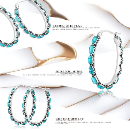 Magazzino Locale, Orecchini in Argento Sterling 925 con Turchese e 5,2 g di Argento, Stile Bohémien, Uso Quotidiano, Scelta Regalo di Natale, con Confezione Elegante.