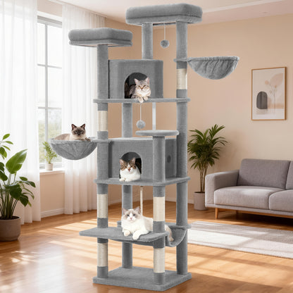 Per albero per gatti grande, 175 cm, tiragraffi per gatti di taglia grande, stabile con tiragraffi, 2 comode casette per gatti, 2 posatoi, 2 cesti, amaca, per uso interno