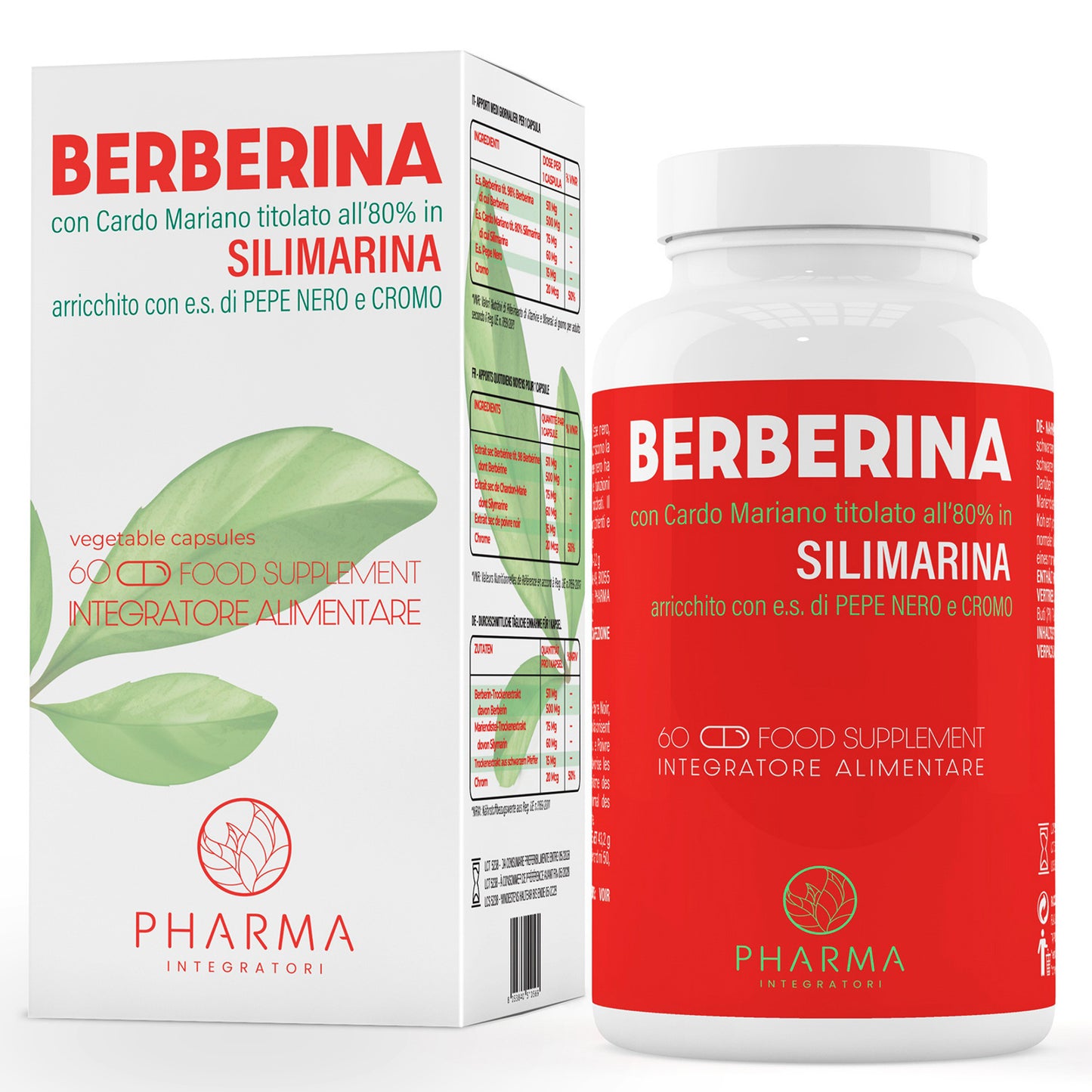 Berberina HCL 500 mg Integratore Naturale – Berberina 500mg con Silimarina, Pepe Nero, Cardo Mariano e Cromo - Integratore da 60 capsule (2 mesi) - Prodotto in Italia