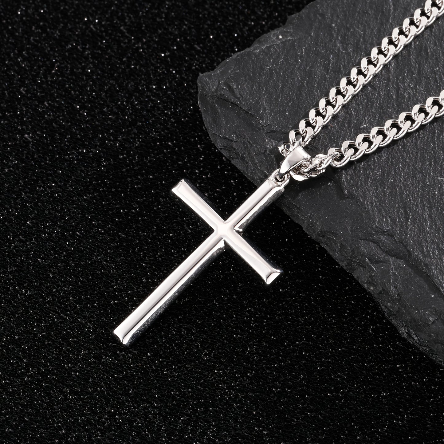 Collana con ciondolo a croce in argento 925 con catena classica, accessori di gioielleria in stile hip-hop per feste, regalo per San, festa del papà, confezione regalo inclusa