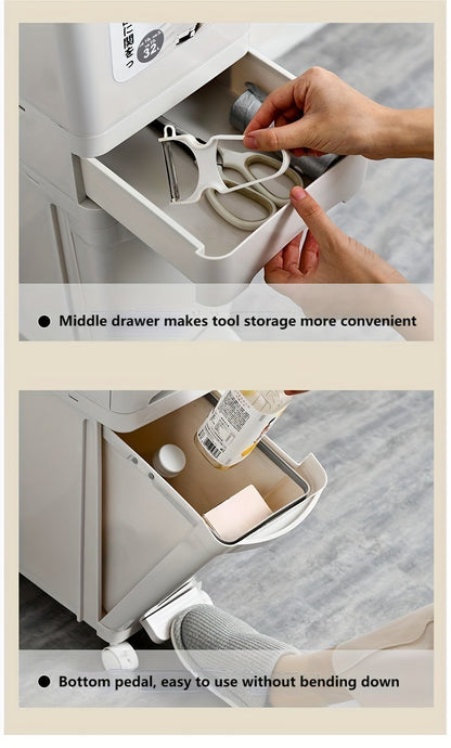 Pattumiera stretta da cucina da 32L con coperchio, raccolta differenziata con divisorio o doppi contenitori interni, a pedale per separazione di rifiuti asciutti e umidi, contenitore per rifiuti in plastica salvaspazio per cucina e bagno