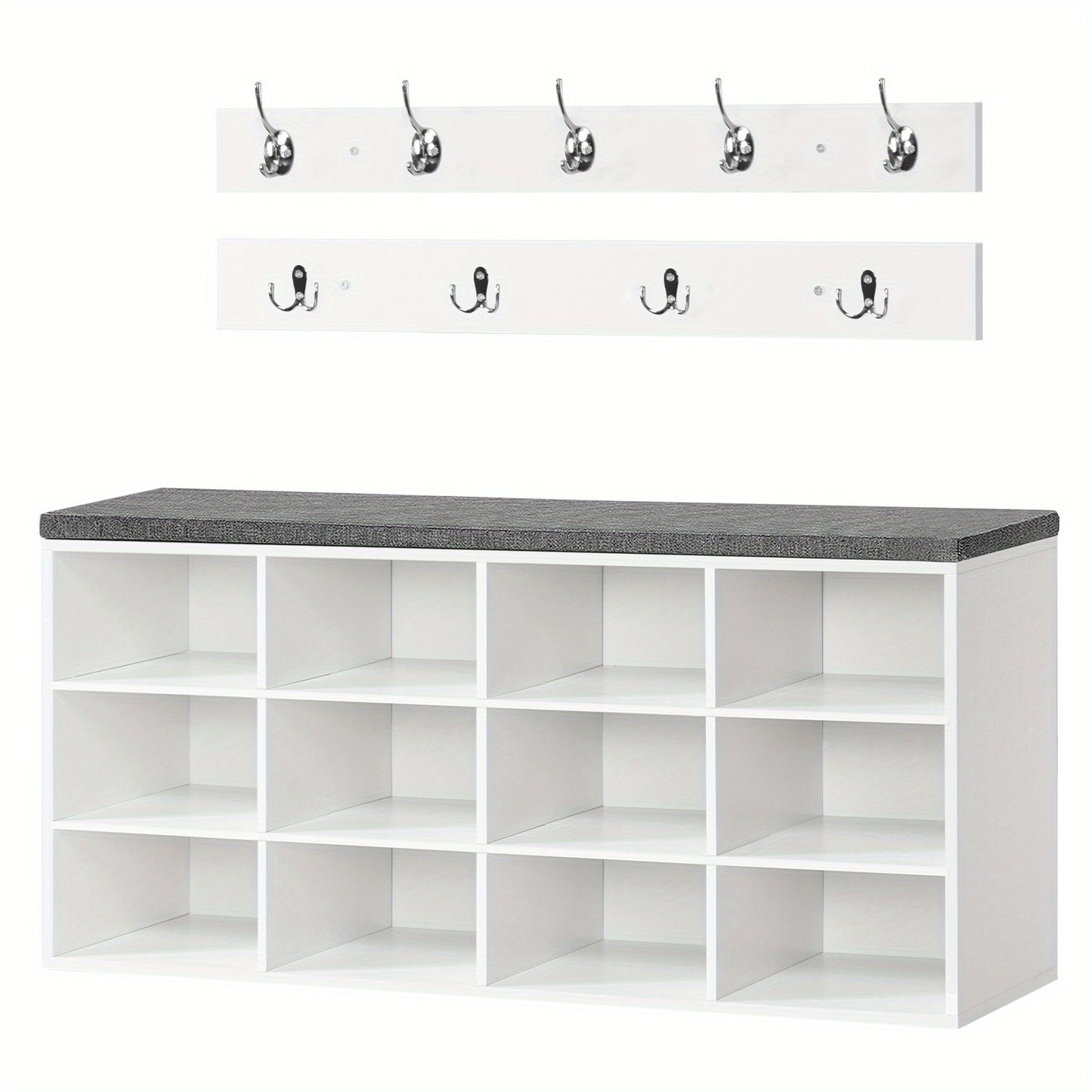 Set scarpiera armadio, divanetto scarpiera con 12 scomparti, scarpiera con divanetto imbottito, armadio a muro con 9 ganci, mobiletto scarpe per ingresso, corridoio, camera da letto