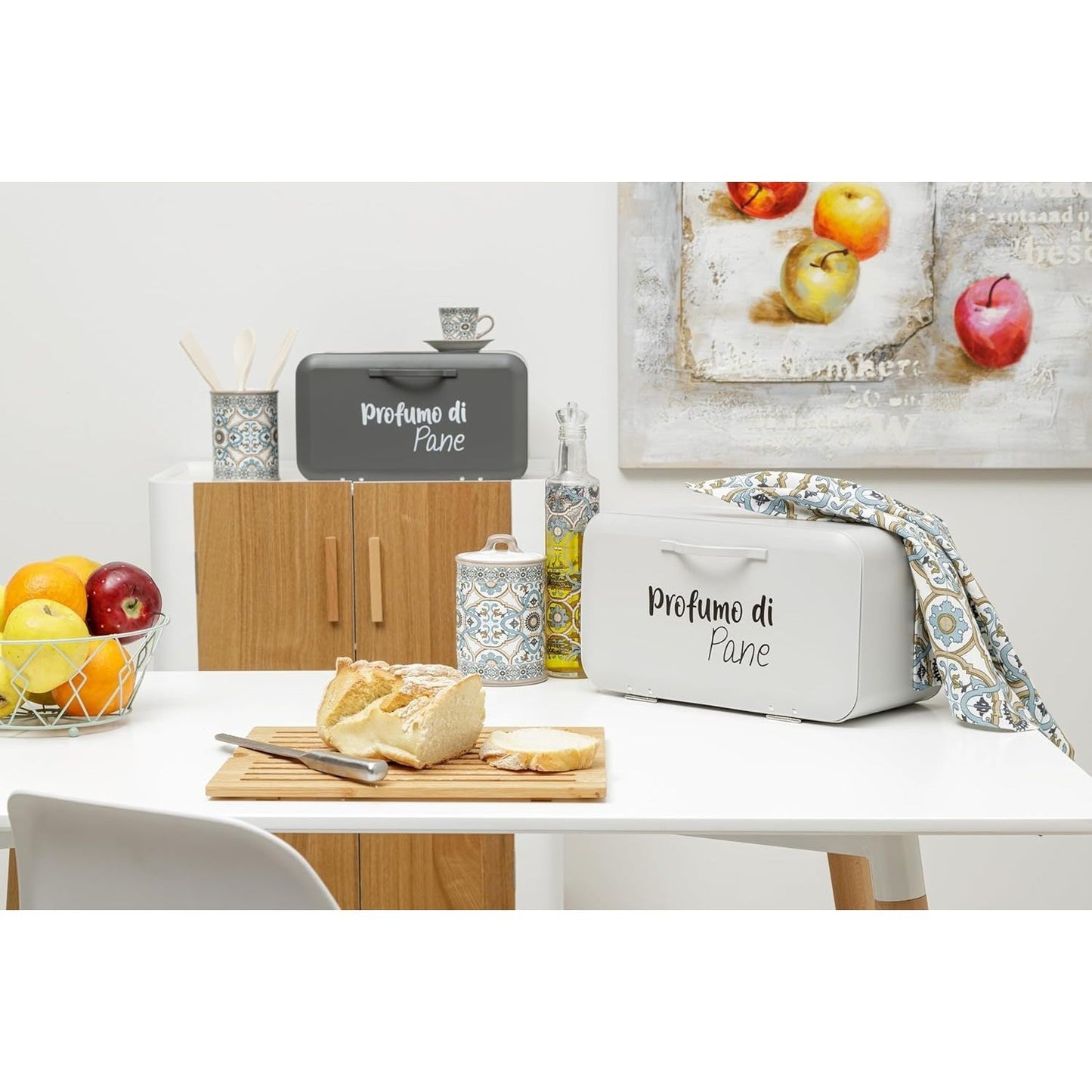 Baroni Home Portapane Grigio Antracite | Beige con Apertura Frontale e Chiusura Ermetica 34x19x17 cm, Cassetta Pane in Metallo, Scatola Contenitore per Pane e Panini Proteggi Freschezza, Anti-mosche, Ideale per Pane Fatto in Casa, Porta-Pane Design Modern