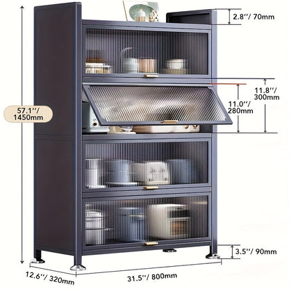 Armadietto da Cucina in Metallo a 5 Livelli con Ante Acriliche, Altezza 144.78 cm - Mobile Autoportante Grigio Scuro con Piedini Regolabili, Soluzione Versatile per Cucina, Sala da Pranzo e Organizzazione, Costruzione Robusta