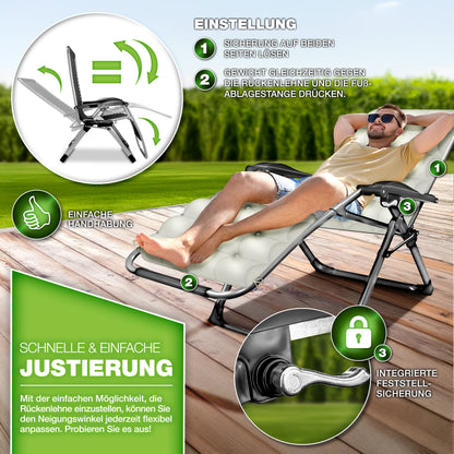 Tillvex® Poltrona Reclinabile Pieghevole Fino a 200Kg Lettino Parasole da Esterno per Giardino con Cuscino Resistente alle Intemperie Balcone, Giardino & Terrazza Lounge Esterno Regolabile con Imbottitura Spessa Poltrona Reclinabile Pieghevole Extra Larga