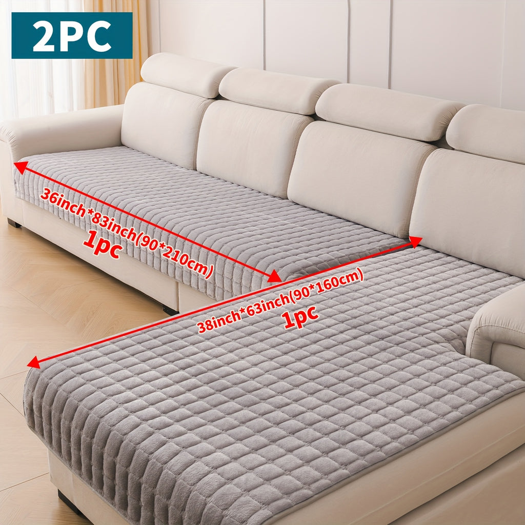 Set da 2 copridivano eleganti e moderni trapuntati in peluche - Materiale ultra-morbido e spesso in peluche, adatto agli animali domestici, lavabile in lavatrice, protezione per divano antiscivolo per divano a 3 posti, divanetto, per tutte le stagioni, la
