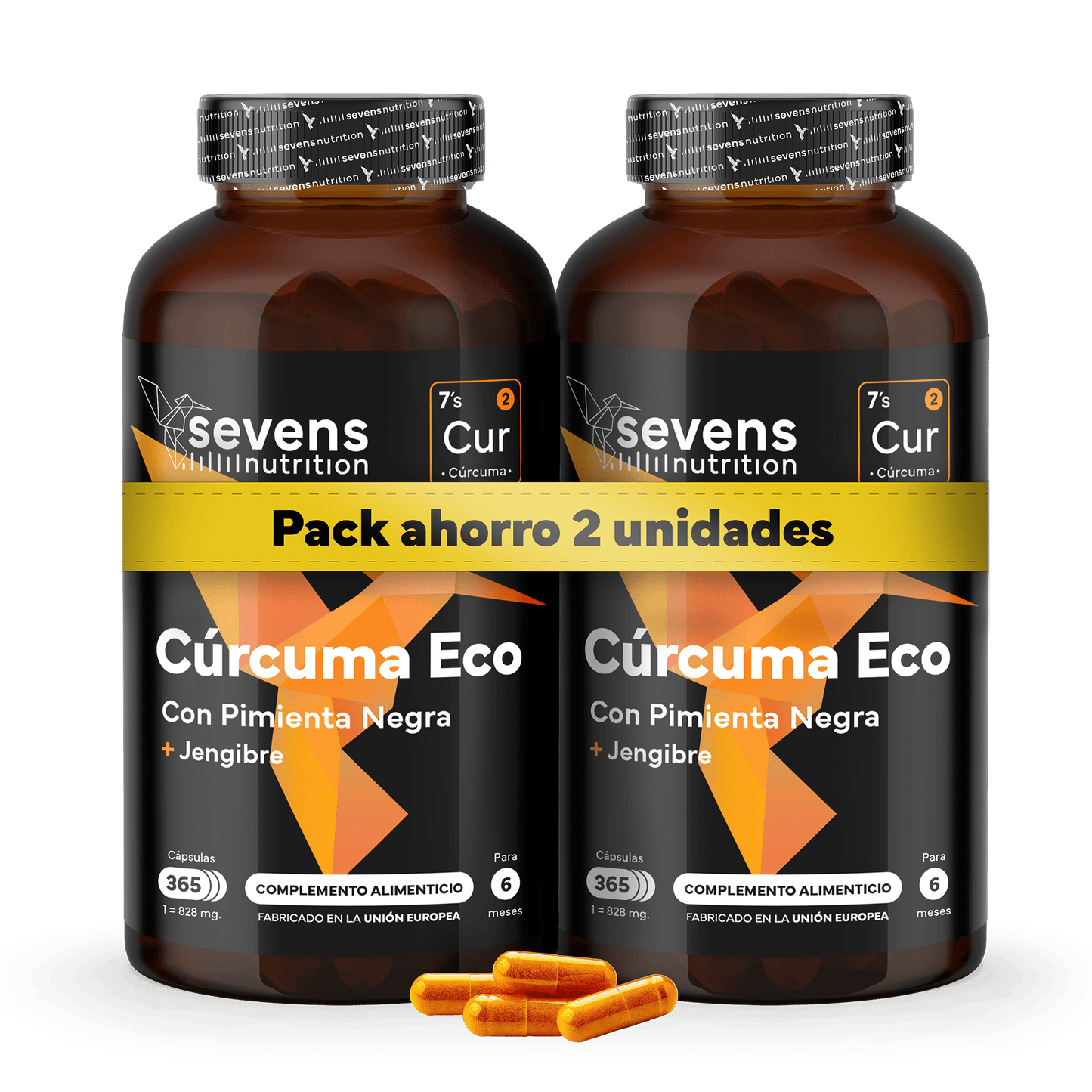 Confezione da 2x Curcuma ECO con Zenzero e Pepe Nero – 1410 mg per Dose – 730 Capsule Vegane – Formato XL Risparmio – Sevens Nutrition