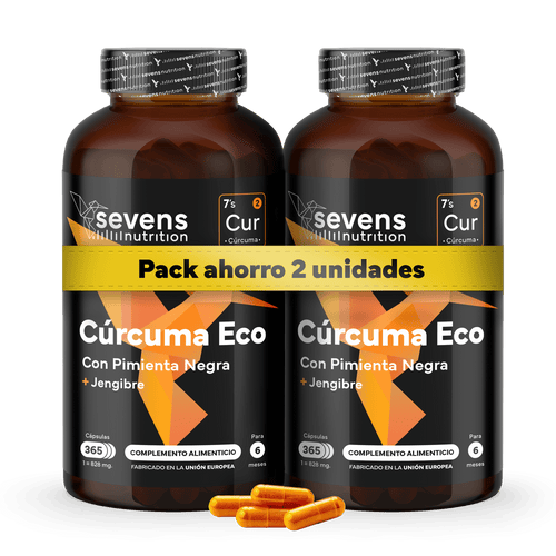 Confezione da 2x Curcuma ECO con Zenzero e Pepe Nero – 1410 mg per Dose – 730 Capsule Vegane – Formato XL Risparmio – Sevens Nutrition