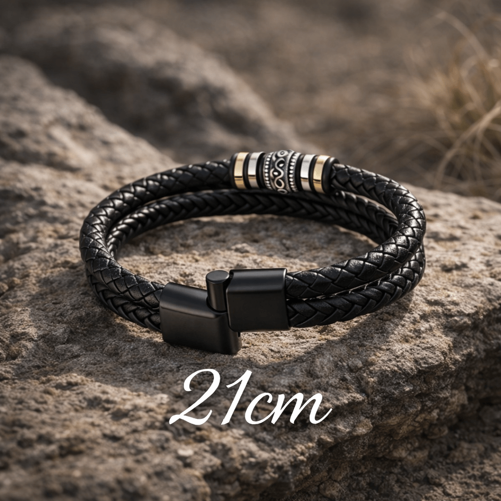 Bracciale da uomo in pelle, bracciale nero intrecciato con chiusura magnetica in acciaio inossidabile, regalo per uomo per San Valentino e compleanno, 21 cm adatto alla maggior parte