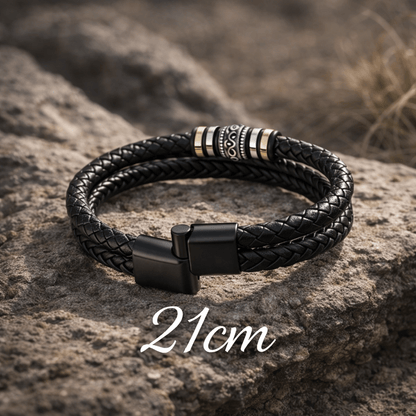 Bracciale da uomo in pelle, bracciale nero intrecciato con chiusura magnetica in acciaio inossidabile, regalo per uomo per San Valentino e compleanno, 21 cm adatto alla maggior parte
