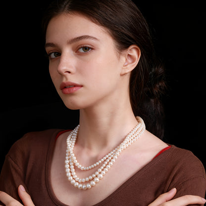 Collana in argento 925, una collana alla moda ipoallergenica a tre strati con perle d'acqua per donne, ideale come regalo per feste femminili, compleanni, banchetti, incontri, regalo per madri, anziani, insegnanti, confezionata in scatola regalo