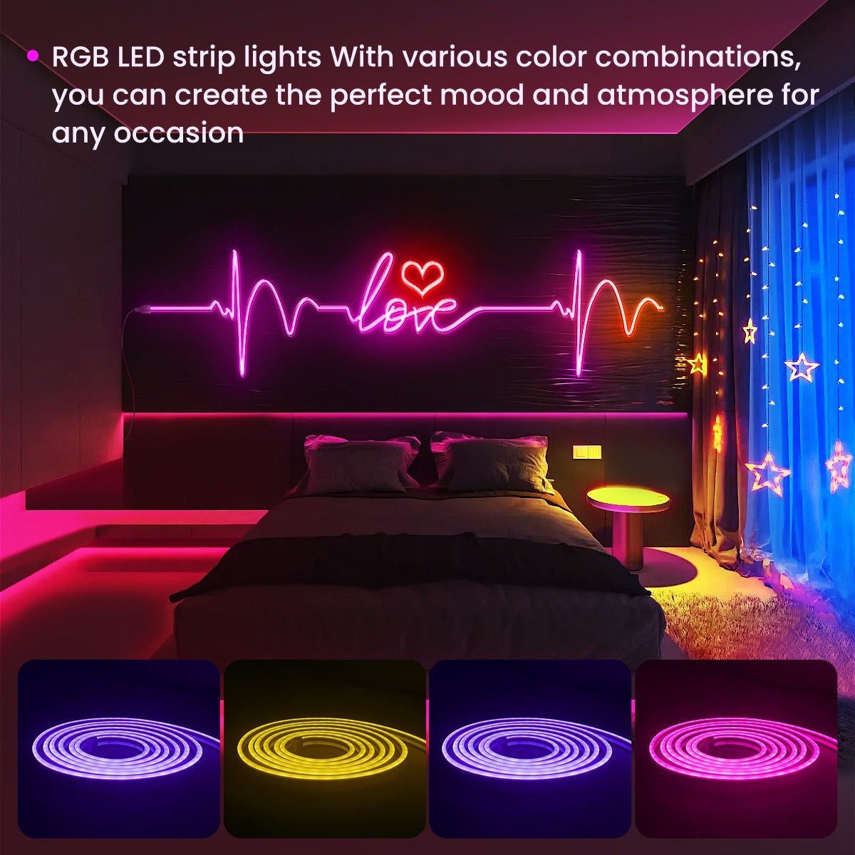 Luci a corda al neon LED 30/20/15/10/5m, controllo tramite app/telecomando, luce a corda LED flessibile, modalità multiple, luci al neon RGB