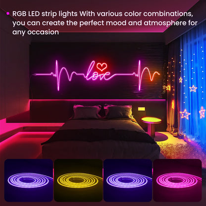 Luci a corda al neon LED 30/20/15/10/5m, controllo tramite app/telecomando, luce a corda LED flessibile, modalità multiple, luci al neon RGB
