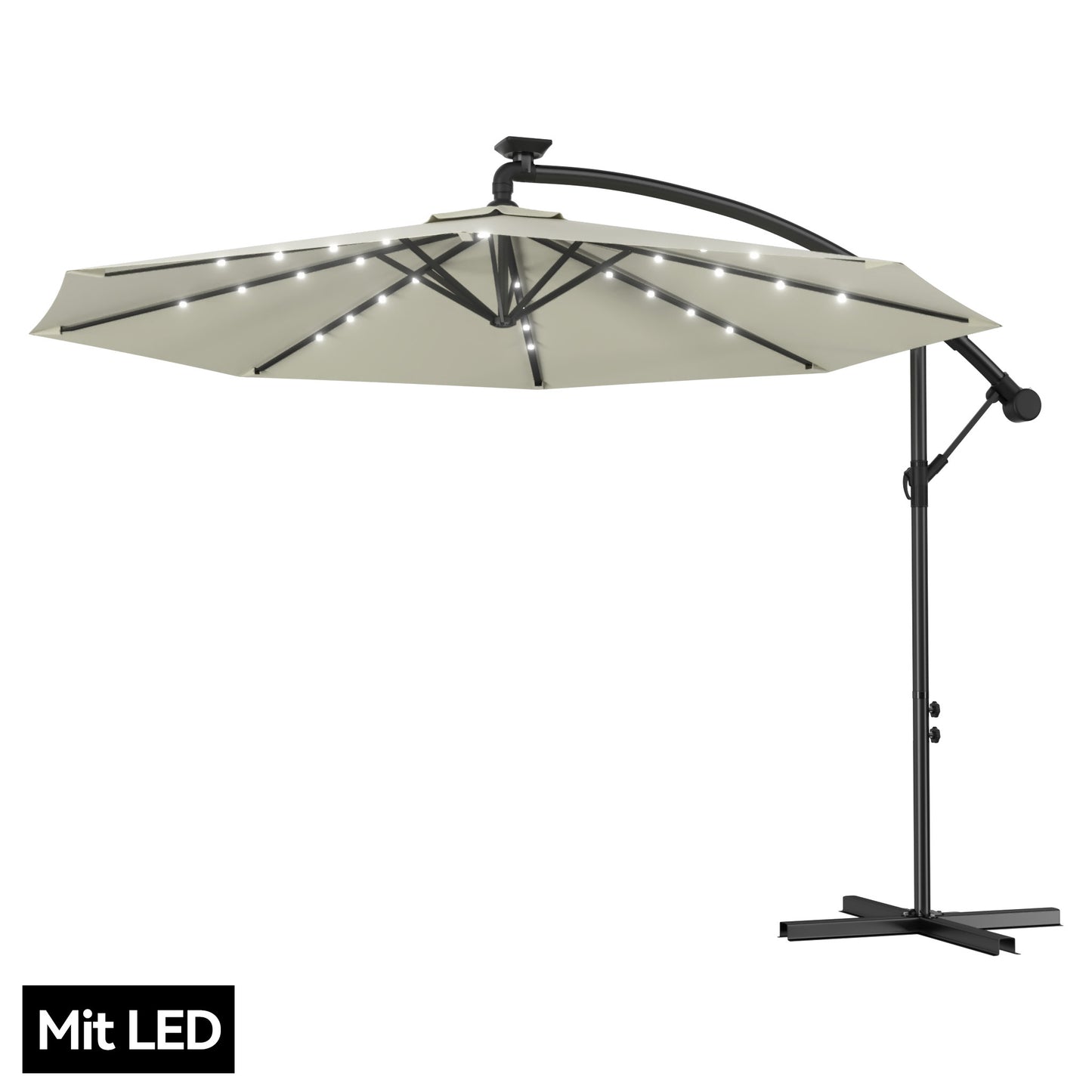 Ombrellone da giardino 3/3.5M, rotazione a 360°, con inclinazione a manovella a 45° per patio, piscina, balcone, con LED solare