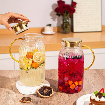 Bandesun 1/2 pezzi Caraffa in vetro con coperchio, 68Oz/2 Litri Caraffa d'acqua vintage, Caraffa in vetro per infusione a freddo, caffè, limonata, tè freddo, bevanda, brocca in vetro resistente al calore, caraffa per servire bevande, distributore di bevan