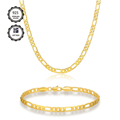 Set di gioielli da donna in argento 925, collana Figaro e bracciale, regalo per serate romantiche, San, Natale, festività, con confezione regalo inclusa