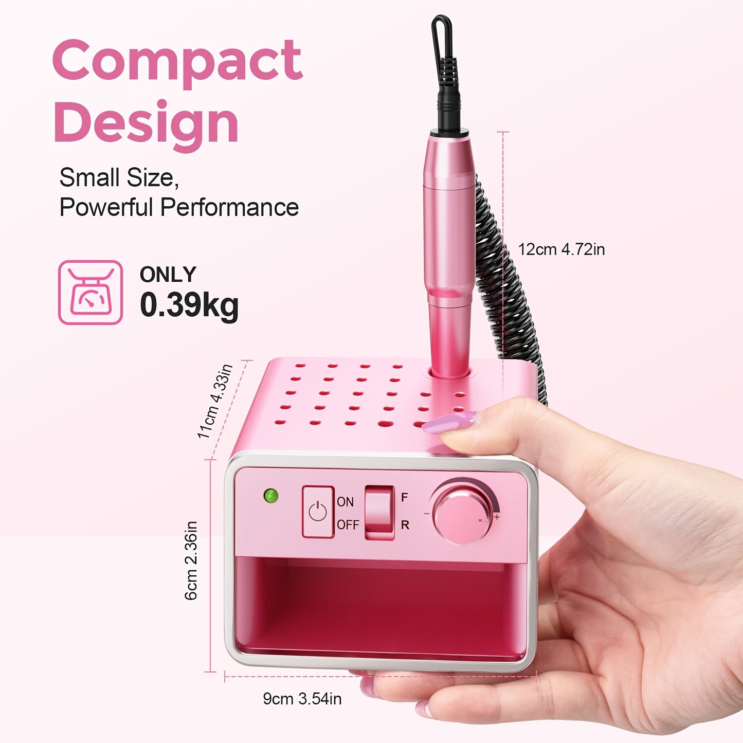 Kit Portatile per Trapano Unghie Elettrico 20.000 RPM con Multiple Frese e Strisce Leviganti, Per la Rimozione di Acrilici Gel Polishing Nail Salon Casa, Rosa