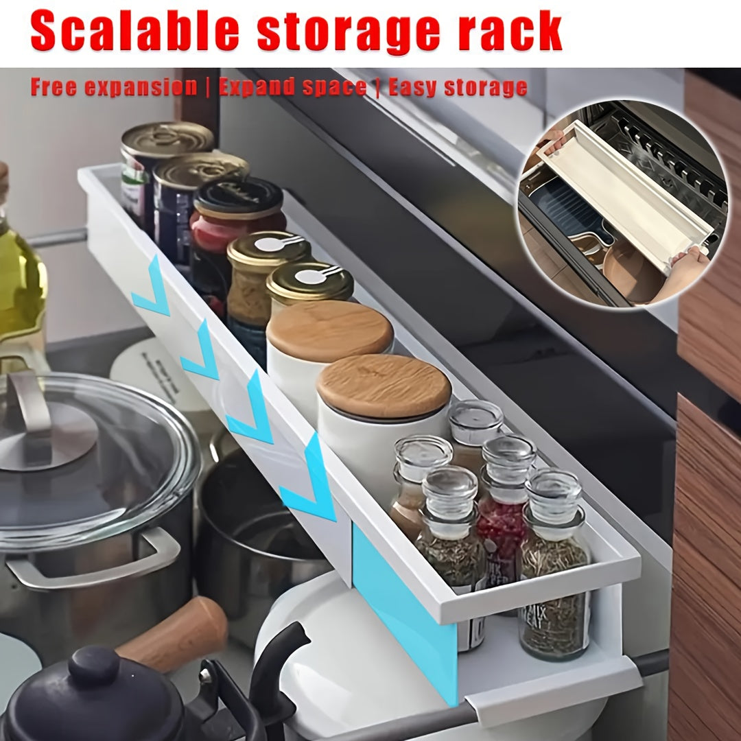 Porta Spezie Espandibile, Scaffale Multifunzionale in Metallo, Portaoggetti Retrattile per Vari Flaconi e Barattoli in Cucina - Scaffale per Piatti a Un Solo Livello, Organizzazione e Pulizia, Uso Multiuso, Regalo Perfetto per la Festa del Papà