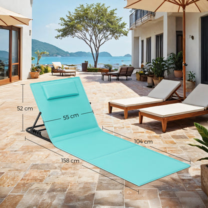 Lettino da Spiaggia, Sedia a Sdraio, Lettino Prendisole, Cuscino, Schienale Inclinabile, Portatile con Manico, per Campeggio Giardino Piscina, 158 x 55 cm, Grigio Ardesia/Azzurro Cielo/Blu Turchino/Grigio