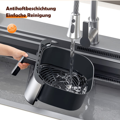 Friggitrice ad aria XXL 8L con finestra di visualizzazione, friggitrice senza olio, temperatura regolabile 80°C-200°C, 10 impostazioni predefinite con un tocco, controllo digitale, cestello antiaderente, friggitrice ad aria stile Ninja