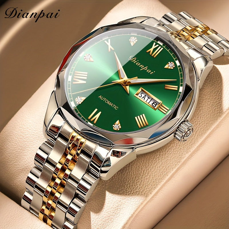 Orologio meccanico automatico di lusso per uomo di Dianpai, adatto per l'uso quotidiano casual, con design rotondo, calendario e lancette luminose, un regalo perfetto per uomini, senza batteria