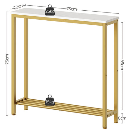 Tavolino d'Ingresso, Consolle Stretta, Tavolino a Doppio Strato, Ideale per Corridoi e Ingressi, Design Compatto in Nero e Marrone con Struttura in Metallo, Perfetto per Soggiorni e Passaggi