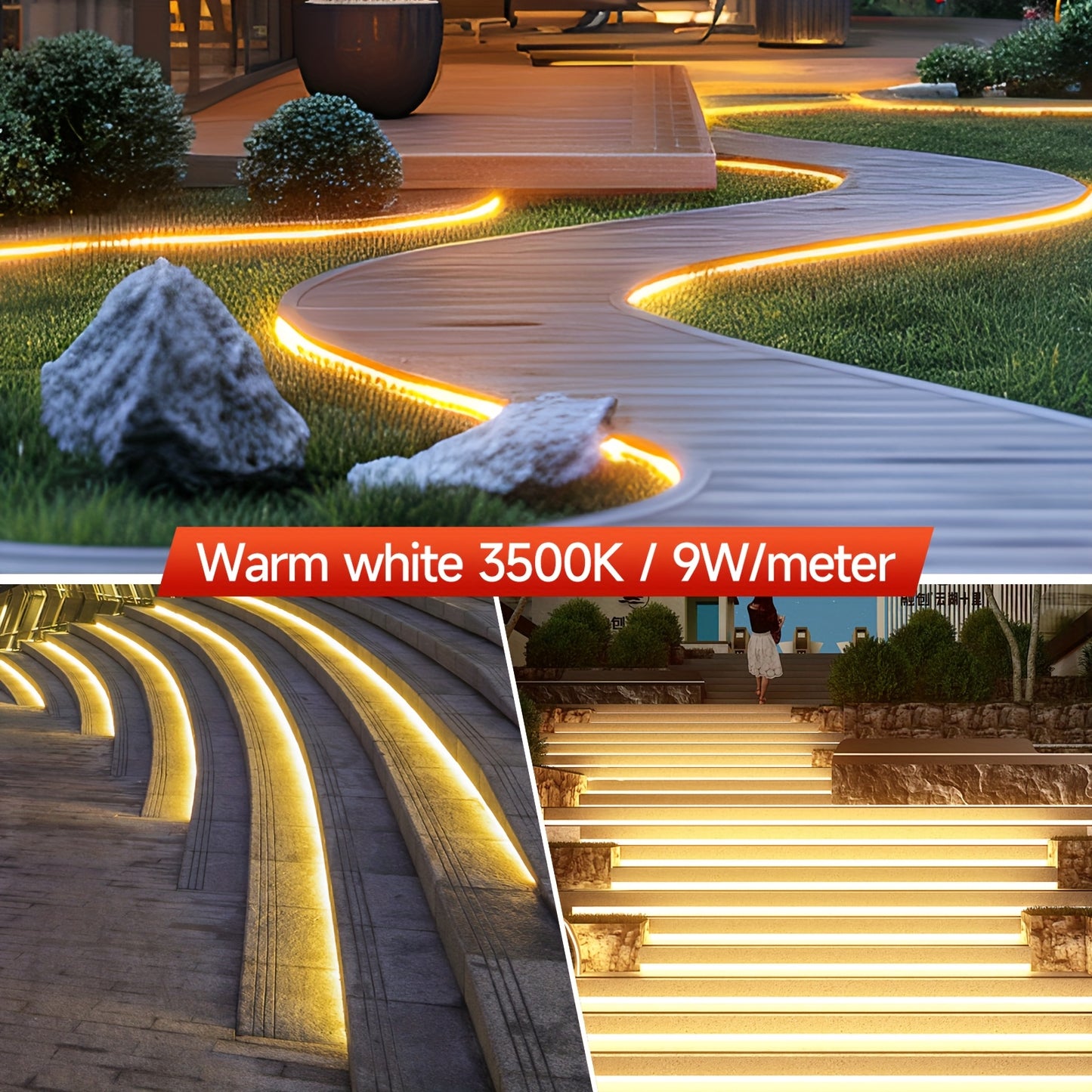 Strisce LED COB, adatte per AC 220V-240V, illuminazione esterna flessibile, con 288 LED per metro. Questa striscia LED adesiva offre un alto contrasto in bianco o bianco caldo, ideale per decorare cucine, giardini e interni domestici.