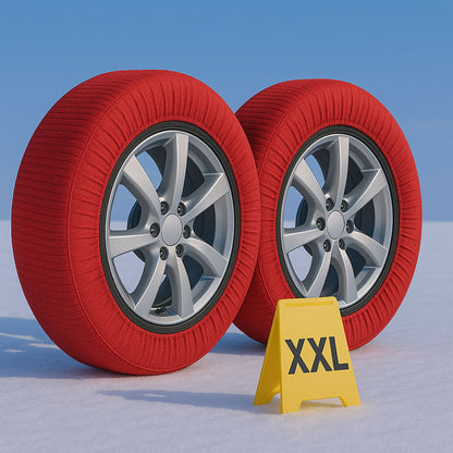 Calze da Neve Omologate Italia, Catene Da Neve Tessili Universale, Misure Disponibile XS,S,M,L,XL,XXL, Colore In Rosso, Bianco, Nero, Prodotto In EUROPA