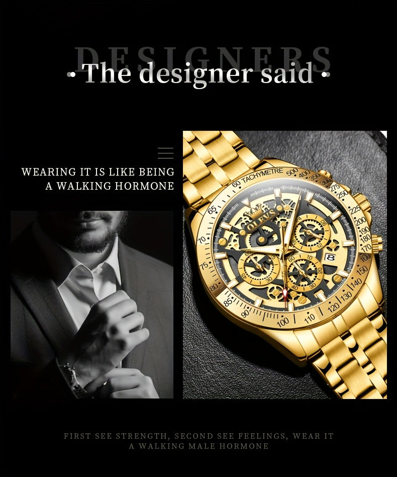 Orologio da Uomo OLEVS in Acciaio Inossidabile Orologi di Lusso Cronografo Multifunzione con Data Classico Orologio da Polso per Affari e Abbigliamento Elegante Regalo per Uomini
