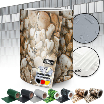 Striscia PVC per Privacy per Recinzione a Doppio Filo – Rotolo da 35m, Altezza 19cm, Include 20 Clip, Disponibile in 3 Colori e 4 Design