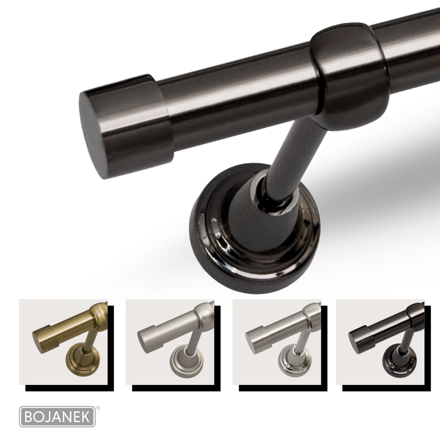 Asta per Tende a Parete in Metallo – BOJANEK – 4 Colori, 8 Lunghezze (120 - 600 cm) – Asta per Tende Resistente, Regolabile, Durevole per Soggiorno, Camera da Letto, Cucina, Bagno, Ufficio; Perfetta per Interni Moderni, Classici, Scandinavi, Loft, Industr