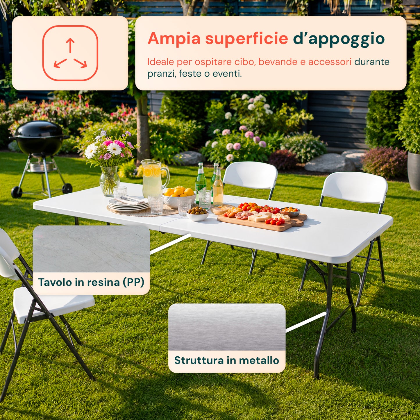 Tavolo Clori Richiudibile A Valigia 180x70x74cm Bianco