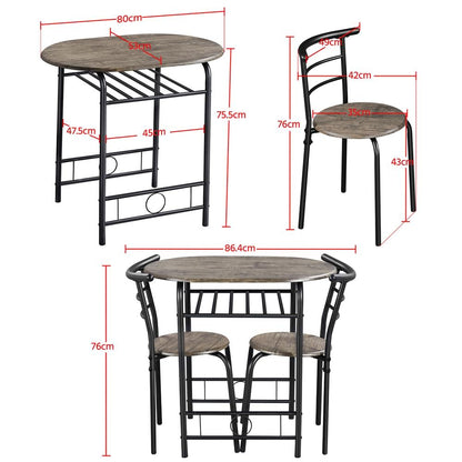 Costoffs Set Tavolo e 2 Sedie da Bar e Sala da Pranzo in Legno e Metallo per Cucina Balcone Piccoli Spazi Sedia Portata 136 kg