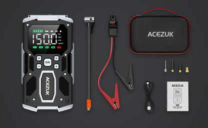 Avviatore di emergenza per auto 12000A con compressore d'aria, booster batteria 12V per tutti i motori a benzina/diesel da 10L, gonfiatore portatile per pneumatici con display LCD, luce LED QC3.0, per SUV, camion, moto con custodia