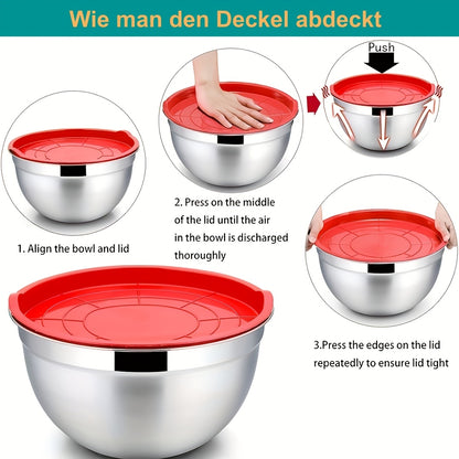 Set da 22 pz/10 pz di Ciotole per Insalata Avanzate in Acciaio Inossidabile con Coperchi, Base della Ciotola in Silicone Aggiornata, Gruppo di Ciotole per Insalata Impilabili, Lavabili in Lavastoviglie, 5L, 4.5L, 4L, 2.4L, 1.7L, 1.3L, 0.8L, Confezione Mis