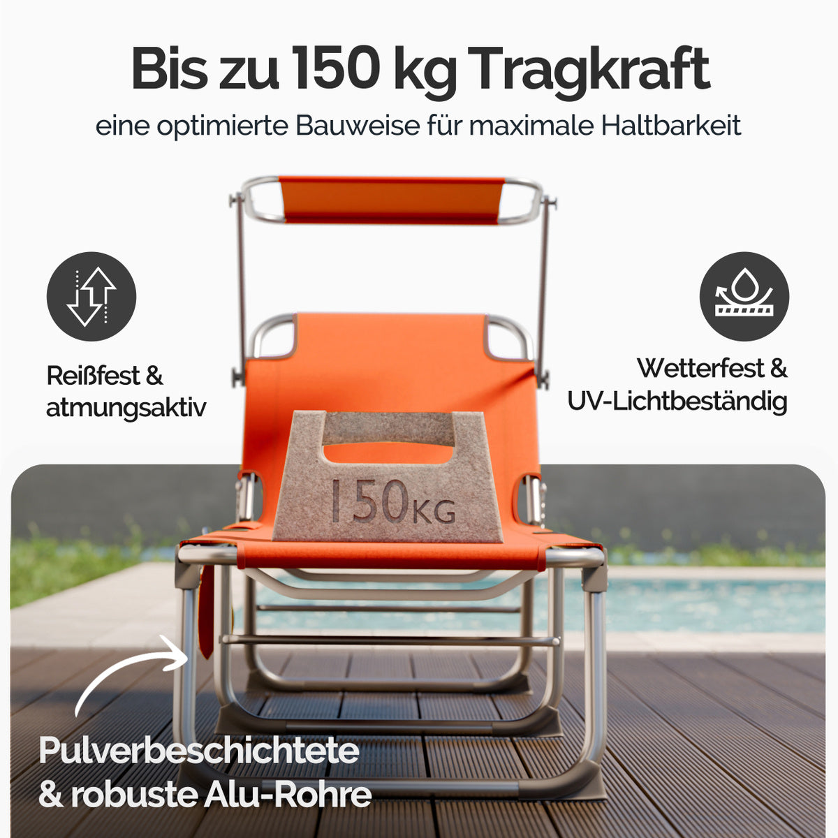 CASARIA® Set da 2 pezzi Lettino prendisole pieghevole in alluminio con cappelliera e tasca laterale, capacità di carico 150 kg, sedia sdraio da giardino resistente alle intemperie