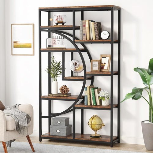 Libreria moderna a 5 ripiani, scaffali alti indipendenti per esposizione e stoccaggio con 9 ripiani aperti, ideale per soggiorno e contenitori