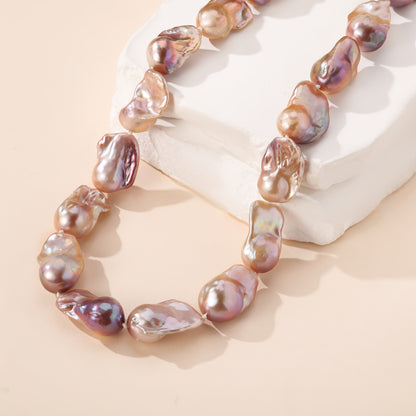 Collana Barocca Bianca, Spessa e Naturale Bianca da Donna, Collana Grande con Perline, Collana con Ciondolo Retrò, Fibbia Rotonda per Sicurezza e Robustezza, Lunghezza Catena 45cm, Misura: 13-16mm, Uso Quotidiano, Regalo di Compleanno, Regalo per Festival