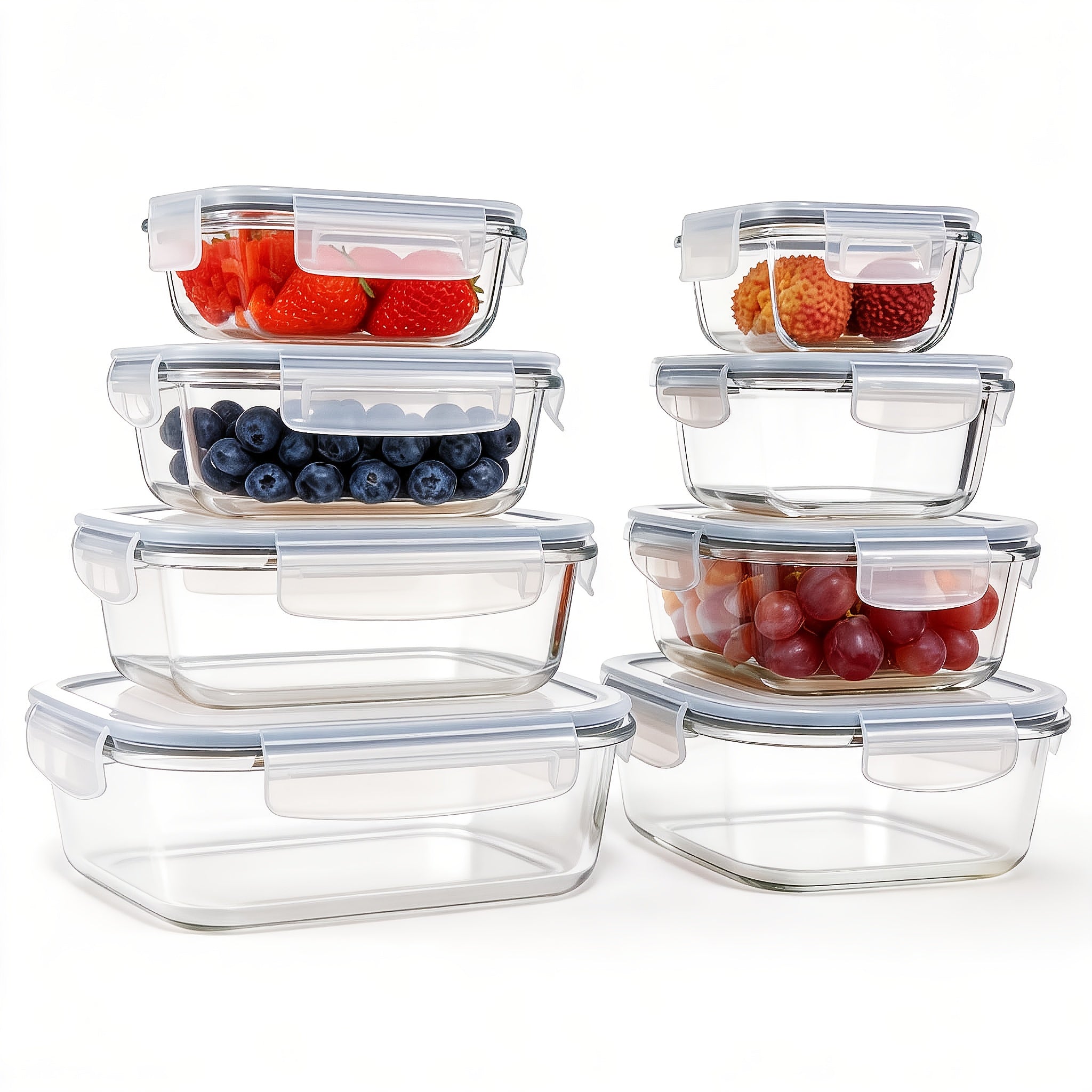 Set da 16 pezzi di contenitori ermetici in vetro per alimenti, portapranzo, forni a microonde, forni - Perfetti per insalate, frutta, verdura e panini, portapranzo | Conservazione ermetica | Vetro resistente, contenitori per alimenti (8 coperchi + 8 conte