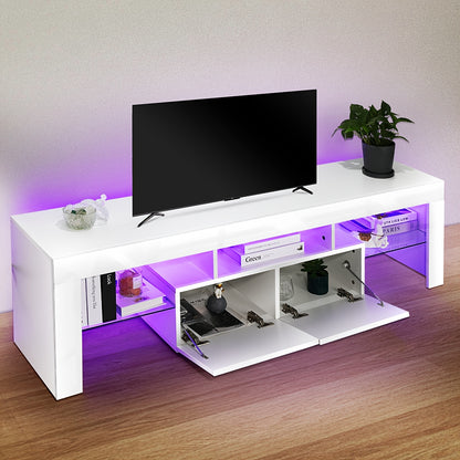 Mobile TV LED lucido da 160 cm, moderno, per soggiorno, armadietti TV bianchi